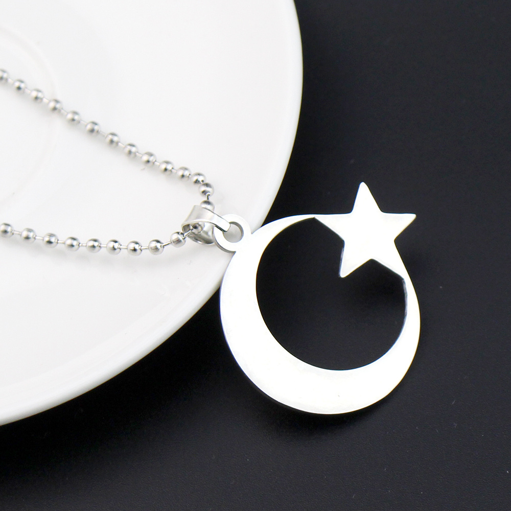 Moon Star Necklace for Men Women Spiritual Islamic Muslim Amulet Pendant Turkish Religious Jewelry Stainless steel