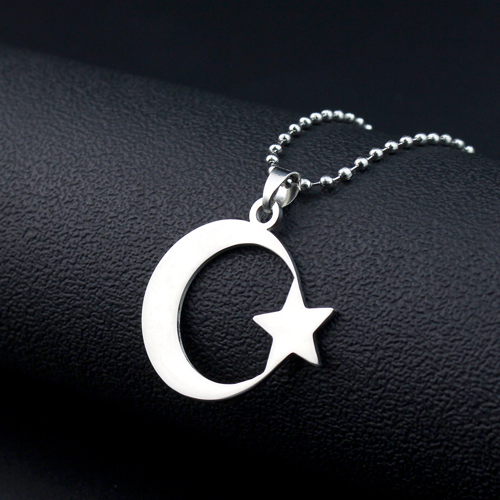 Moon Star Necklace for Men Women Spiritual Islamic Muslim Amulet Pendant Turkish Religious Jewelry Stainless steel