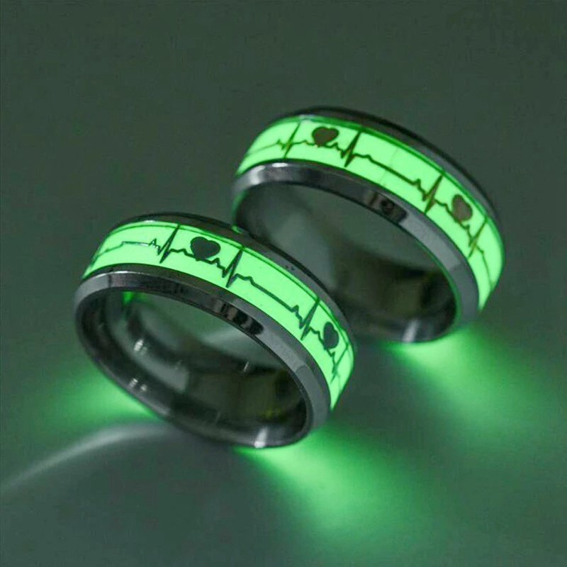 Heartbeat Luminous Rings Women Men Stainless Steel Fluorescent Glowing In dark Finger Wedding Bands Jewelry Gift Accessories