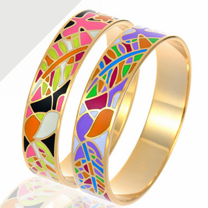 Surgical Stainless Steel Bangles Ethnic Colorful Enamel Cloisonne Bangles Women Gifts Bracelets