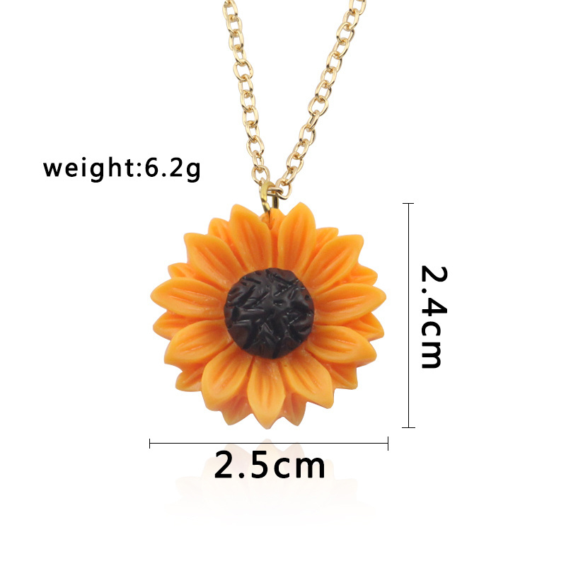 New Gold Color Chain 15mm 18mm 25mm Resin Flower Collar Sunflower Pendant Necklaces For Women