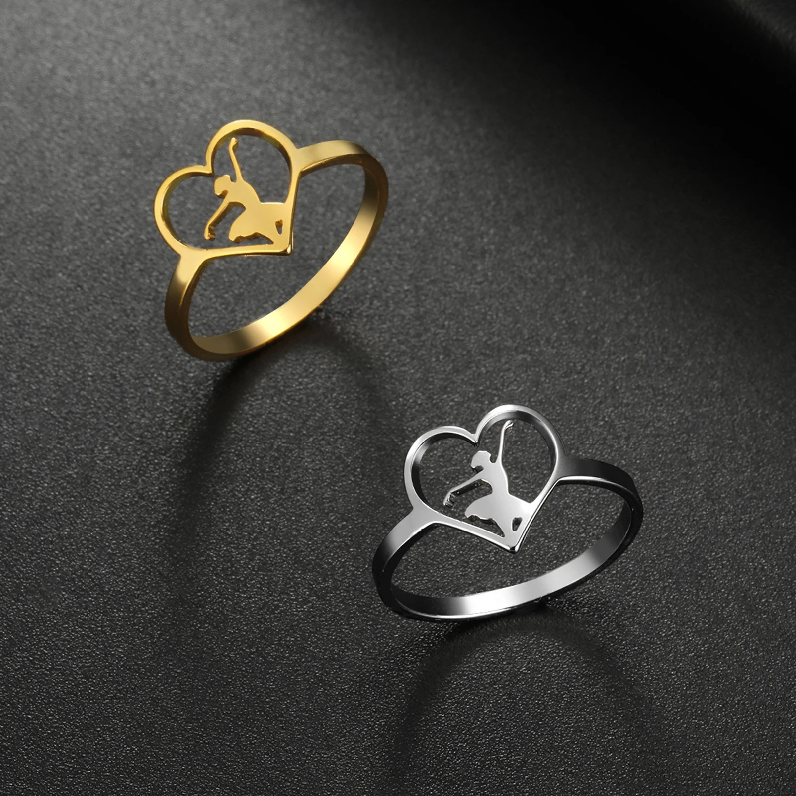 New Dancing Girl Heart Ring for Women Stainless Steel Dancer Finger Ring Fashion Jewelry Music Party Gifts