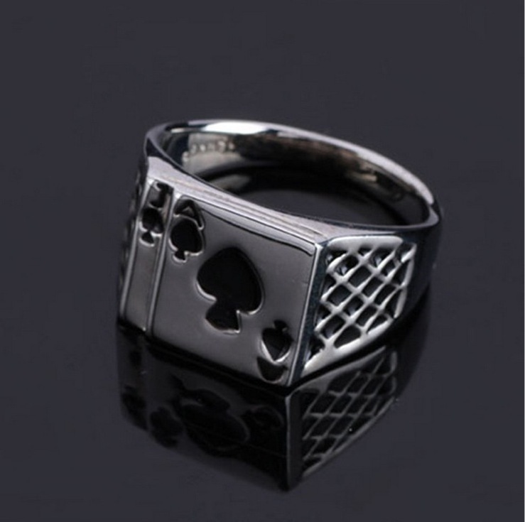 Kefeng Jewelry Personality Poker Ring Spades A Playing Card Ring Wholesale Promotional