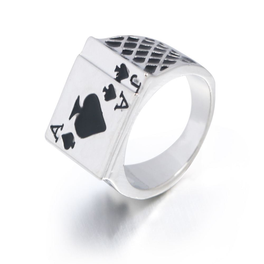 Kefeng Jewelry Personality Poker Ring Spades A Playing Card Ring Wholesale Promotional