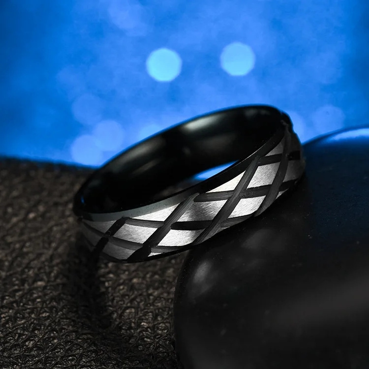 Black Silver Color Stainless Steel Cool Tire Rings for Men Hip Hop Punk Biker Ring Geometric Striped Rings