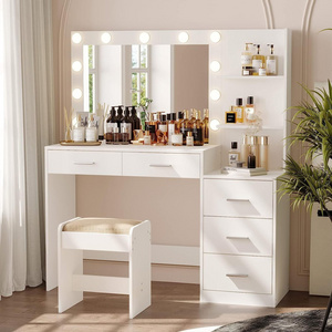 Modern White Vanity Desk Dressing Table Set Makeup Vanity Desk with Mirror and Chair