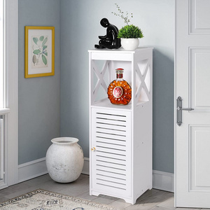 White Bathroom Storage Shelf Organizer Cabinet with Daily use Layer and 1 Cupboard Door