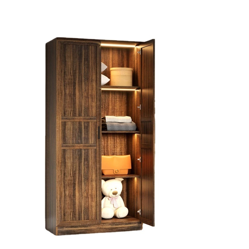 Bedroom Furniture Manufactured MDF Wood Simple Wardrobe/Armoire with LED Lights