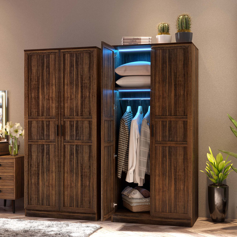 Bedroom Furniture Manufactured MDF Wood Simple Wardrobe/Armoire with LED Lights