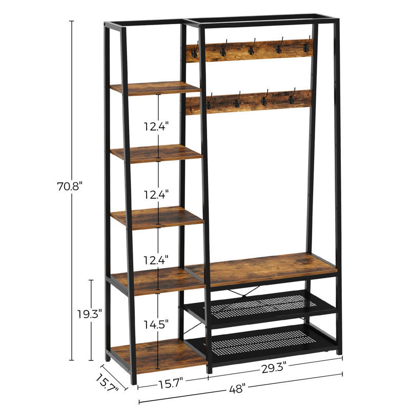 Entry Furniture Hall Tree Wooden Shoe Bench and Coat Rack with Storage Bench