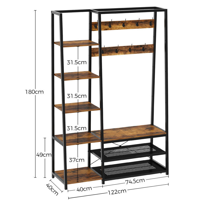 Entry Furniture Hall Tree Wooden Shoe Bench and Coat Rack with Storage Bench