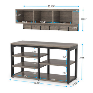 Wooden Coat Rack Wall Mount and Shoe Bench with Shoes Storage Rack