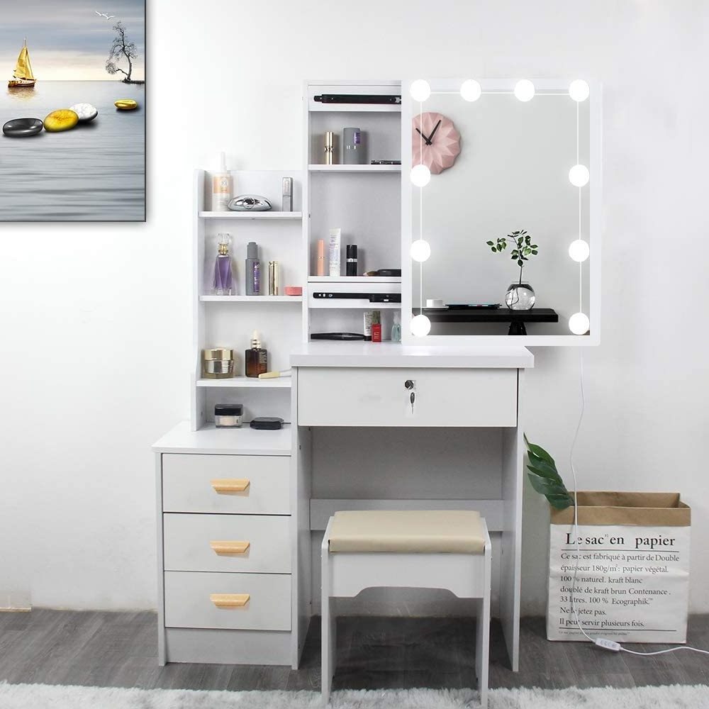 Home Furniture Vanity Dressing Table Vanity Desk for Makeup with 10 LED Bulbs Mirror