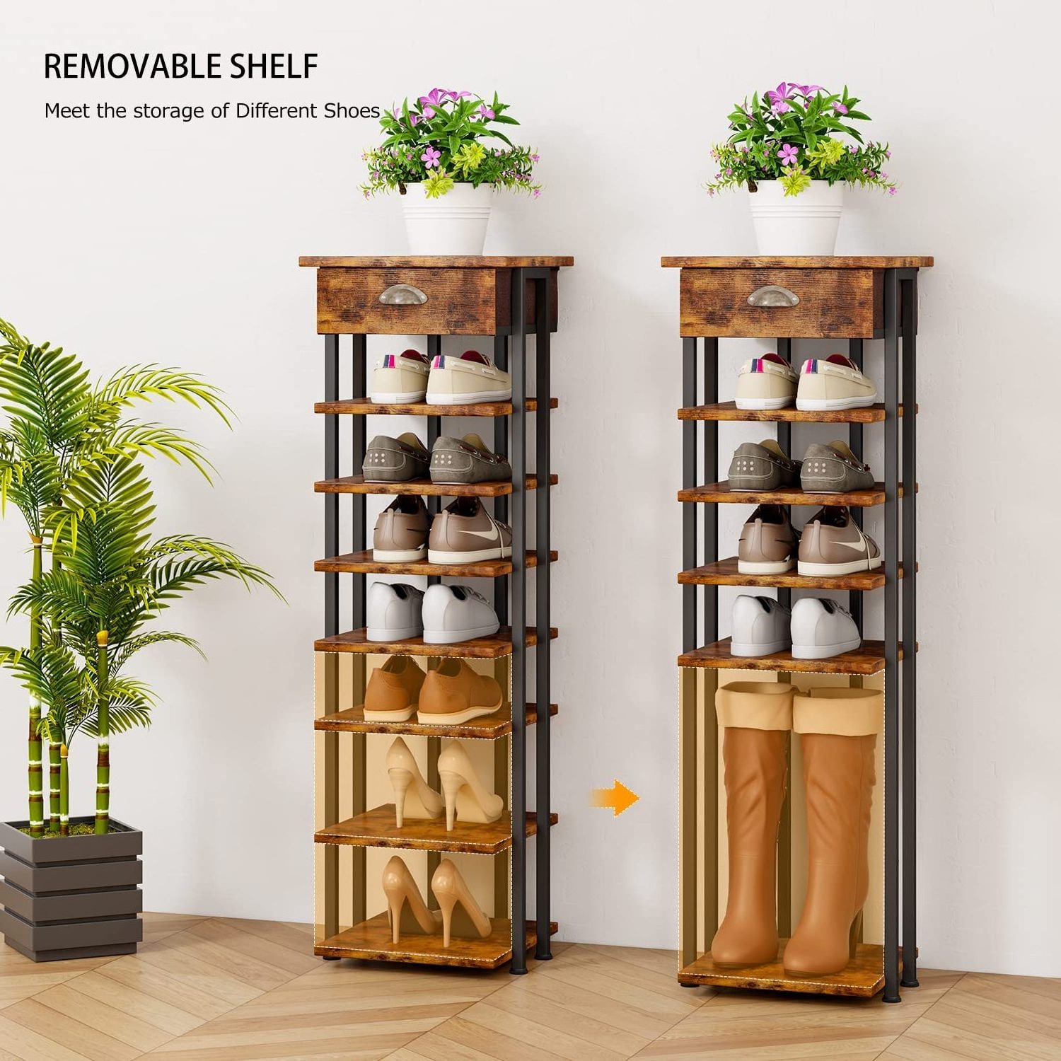 8 Tier Shoe Rack for Entryway Metal Free Standing Shoes Rack Narrow Slim Vertical Shoe Storage Shelf Organizer