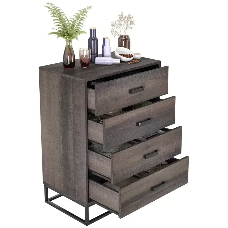 Home Furniture 4 Drawer Storage Dresser Chest of Drawers Modern Wood Tall Dresser for Bedroom