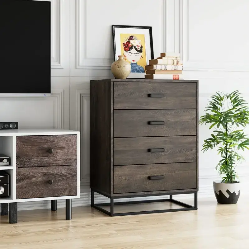 Home Furniture 4 Drawer Storage Dresser Chest of Drawers Modern Wood Tall Dresser for Bedroom