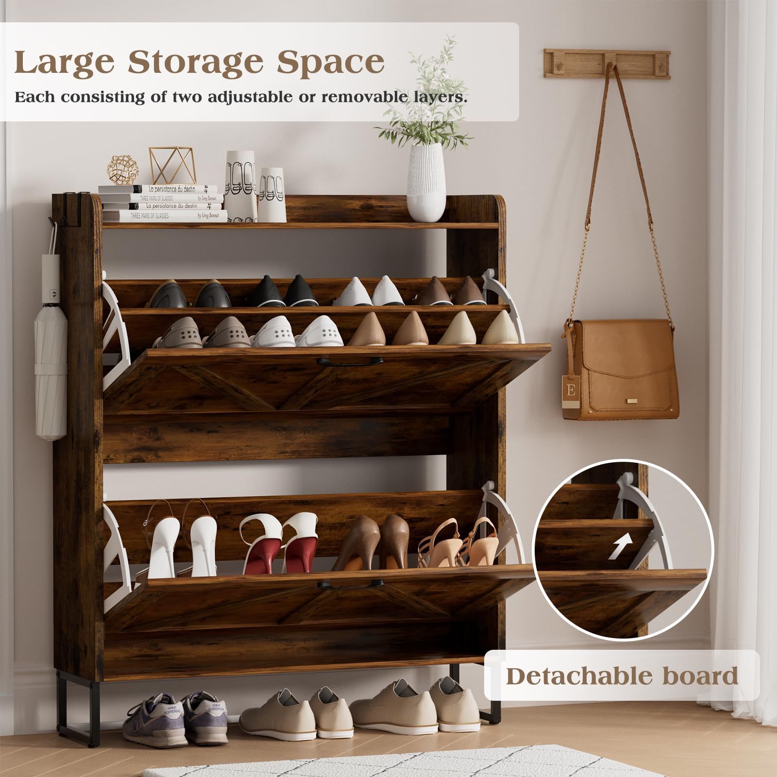 Wholesale Modern Panel Wood Freestanding Hidden Shoe Rack Storage Organizer Shoe Cabinet for Entryway Narrow Shoe Rack Cabinet