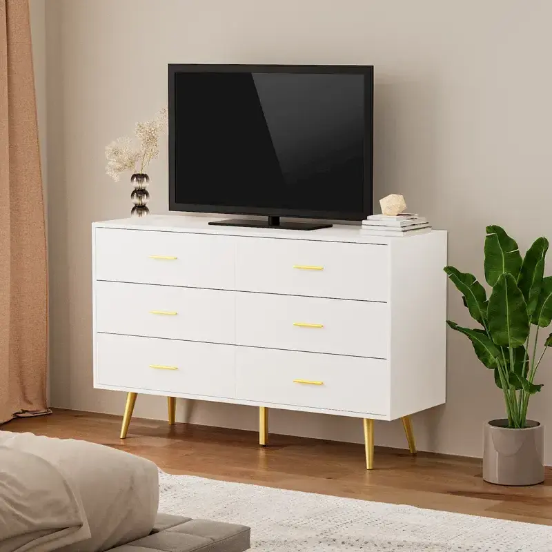 Modern Dresser with Sturdy Frame Black Dresser 6 Drawer Dresser with Metal Handles for Bedroom