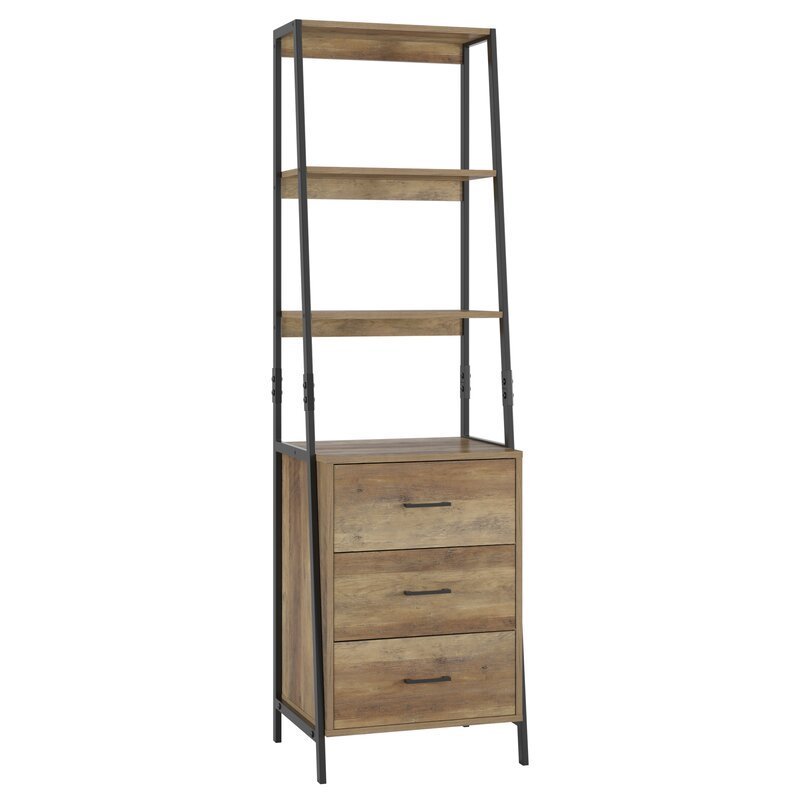 Featured 3-tier open shelves and 3 fabric drawers Wood Bookcase