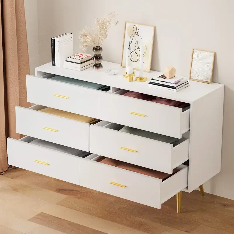 Modern Dresser with Sturdy Frame Black Dresser 6 Drawer Dresser with Metal Handles for Bedroom