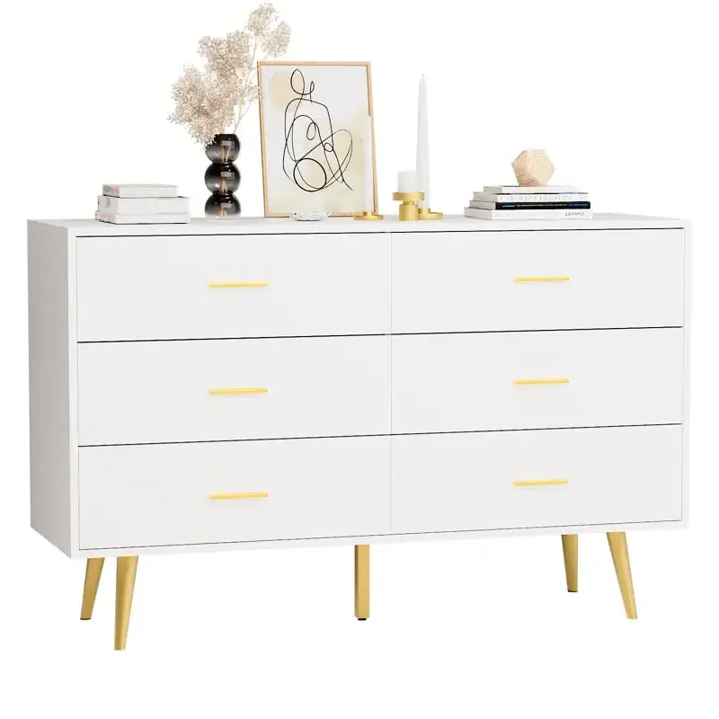 Modern Dresser with Sturdy Frame Black Dresser 6 Drawer Dresser with Metal Handles for Bedroom