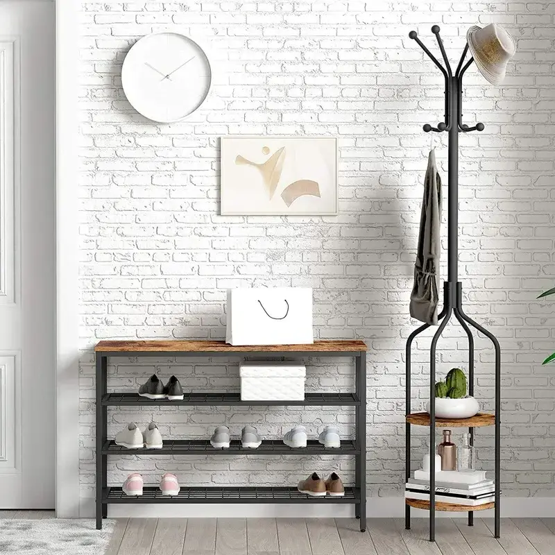 Farmhouse 3 Mesh Shelves Industrial Style 4-Tier Shoe Rack Storage for Hallway Living Room