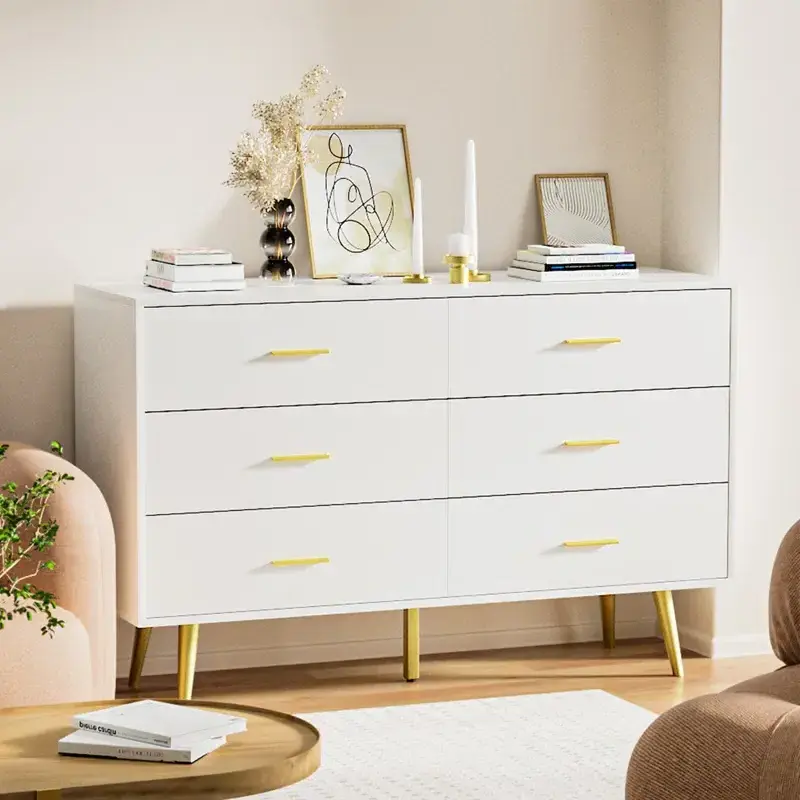 Modern Dresser with Sturdy Frame Black Dresser 6 Drawer Dresser with Metal Handles for Bedroom