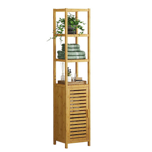 Bathroom Storage Cabinet Tall Slim Cabinet with Shutter Door and 3 Tier Shelves Freestanding Linen Tower Cabinet for Living Room