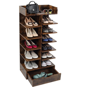 6 Tier Shoe Rack Wood Shoe Organizer Tall Shoe Storage Rack with Drawer for Entryway