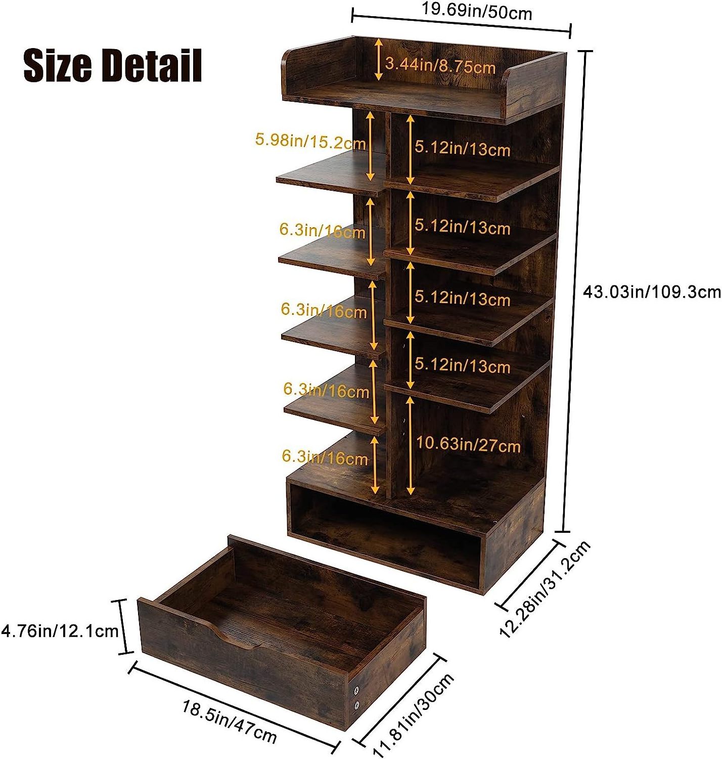 6 Tier Shoe Rack Wood Shoe Organizer Tall Shoe Storage Rack with Drawer for Entryway