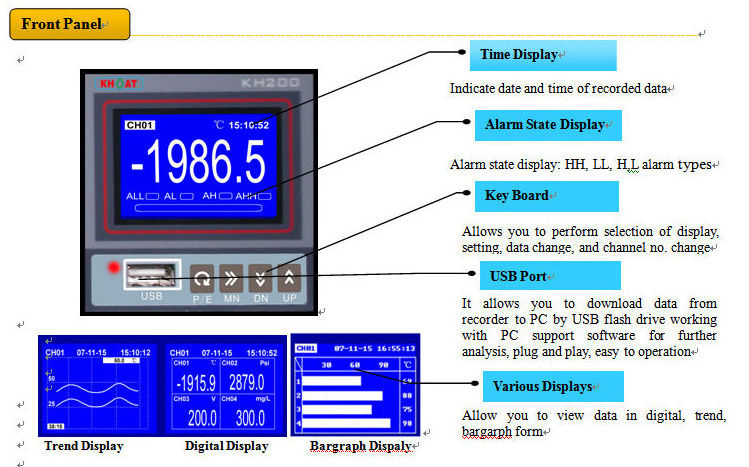 KH200 16 Channels Data Logger Paperless Pressure Chart Recorder Temperature Humidity Vibration