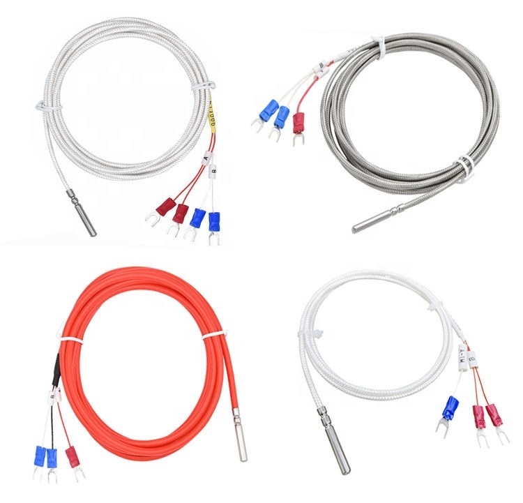 Customized 5*100mm High temperature K/J/PT100 type Flexible Thermocouple Probe with insulated high temperature lead wire