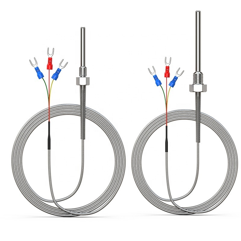 Customized 5*100mm High temperature K/J/PT100 type Flexible Thermocouple Probe with insulated high temperature lead wire