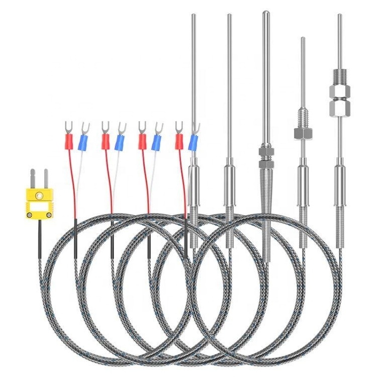 Customized 5*100mm High temperature K/J/PT100 type Flexible Thermocouple Probe with insulated high temperature lead wire