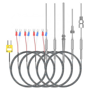 Customized 5*100mm High temperature K/J/PT100 type Flexible Thermocouple Probe with insulated high temperature lead wire