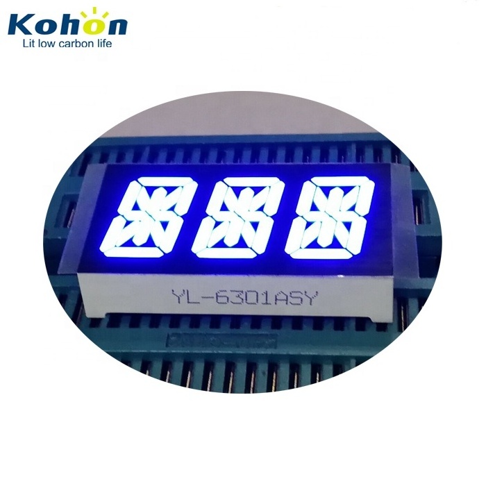 Blue 0.6 inch 15mm 3 digit 14 segment alphanumeric led display for digital indicators