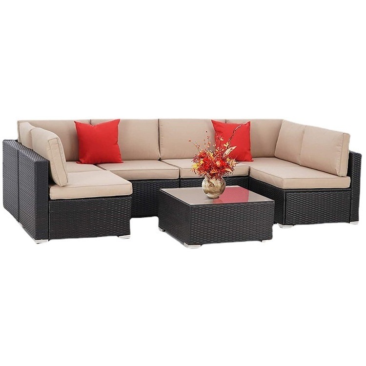 Patio furniture sectional set 7 pc pink pool side wood outdoor eucalyptus wood outdoor steel rattan garden chair patio furniture