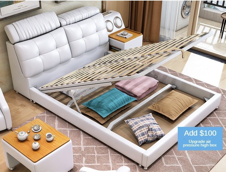 Double bed with storage design furniture box design frame set wood bedroom king queen luxury kids leather bed 1.8 m double bed