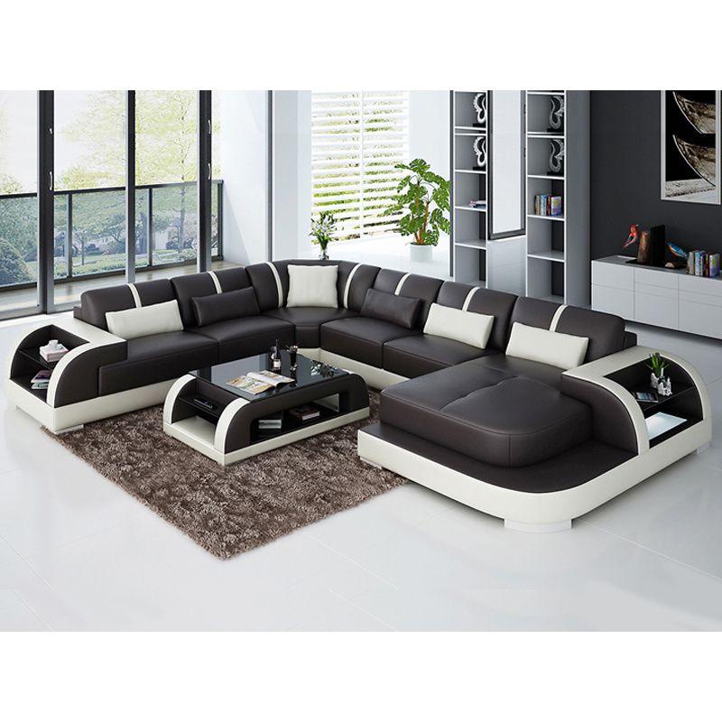 Simple wooden luxury sofa set living room new design with comfy reclining couples cream leather curved 3 piece sectional couch