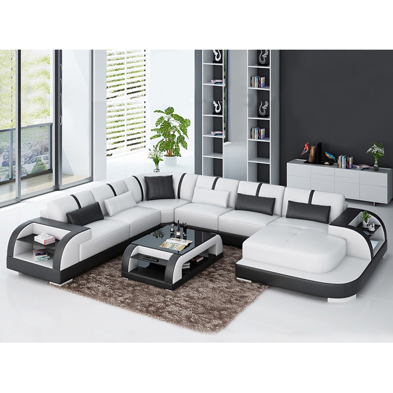 Simple wooden luxury sofa set living room new design with comfy reclining couples cream leather curved 3 piece sectional couch