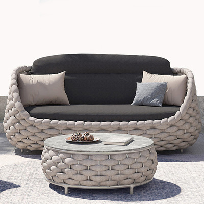 Outdoor patio furniture set garden fabric waterproof outside furniture rope chairs 7 piece rattan white outdoor patio furniture