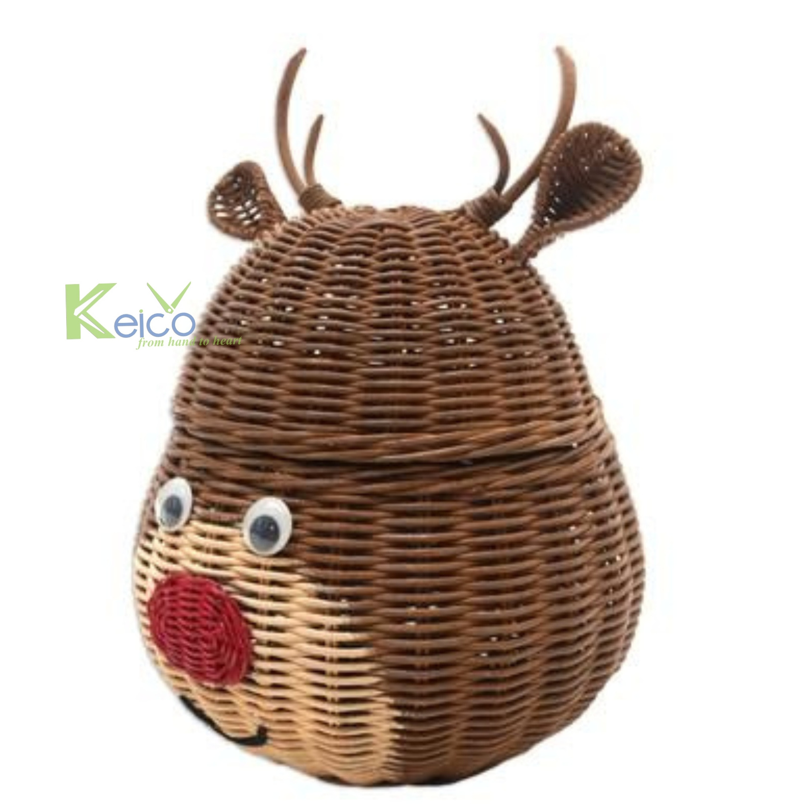 Hot Sale Christmas 2023 2024 Reindeer Wicker Rattan Basket, Brown Color With Red Noses Cute Storage Basket For Kids On Holiday