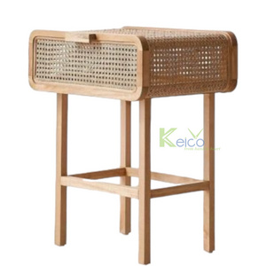 New Collection Hot Wholesale Design 2024 Wood with Rattan Webbing Nightstand, Bedside Table With Open Shelf  Made in Vietnam