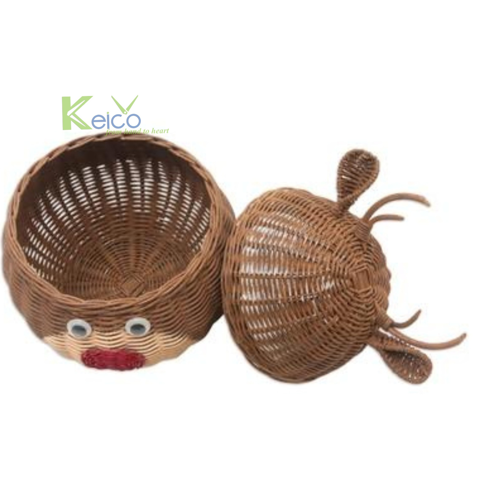 Hot Sale Christmas 2023 2024 Reindeer Wicker Rattan Basket, Brown Color With Red Noses Cute Storage Basket For Kids On Holiday