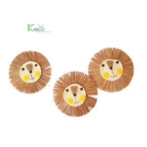 Keico VietNam Kids Room Decoration Hot Item 2003 Cartoon Animal Tiger Lion Bear Handmade  Seagrass Wall Hanging Decoration