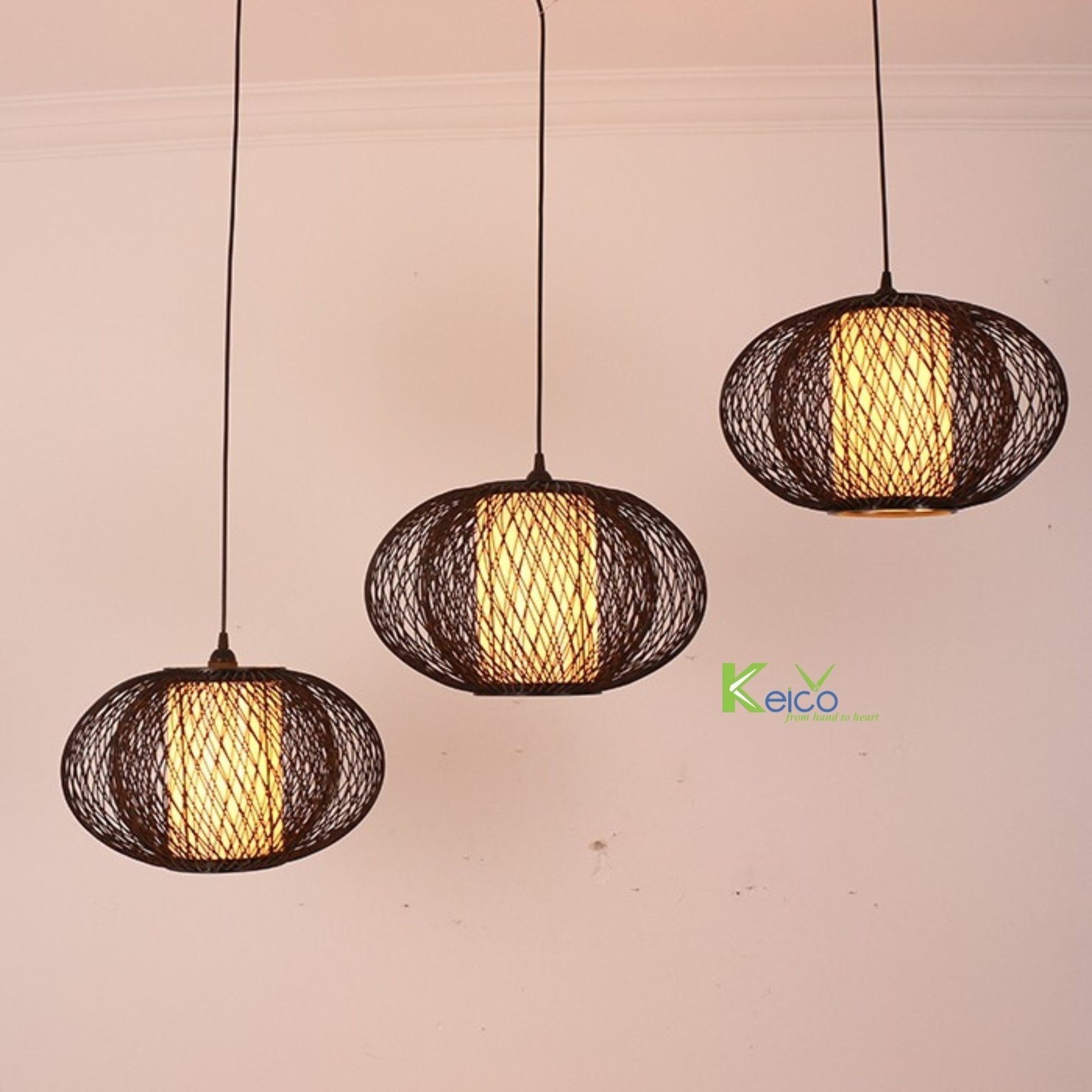 Modern Farmhouse Pasadena Rattan Pendant Light Boho Woven Rattan Lamp Shade Mid Century Modern Wicker Light made in Vietnam