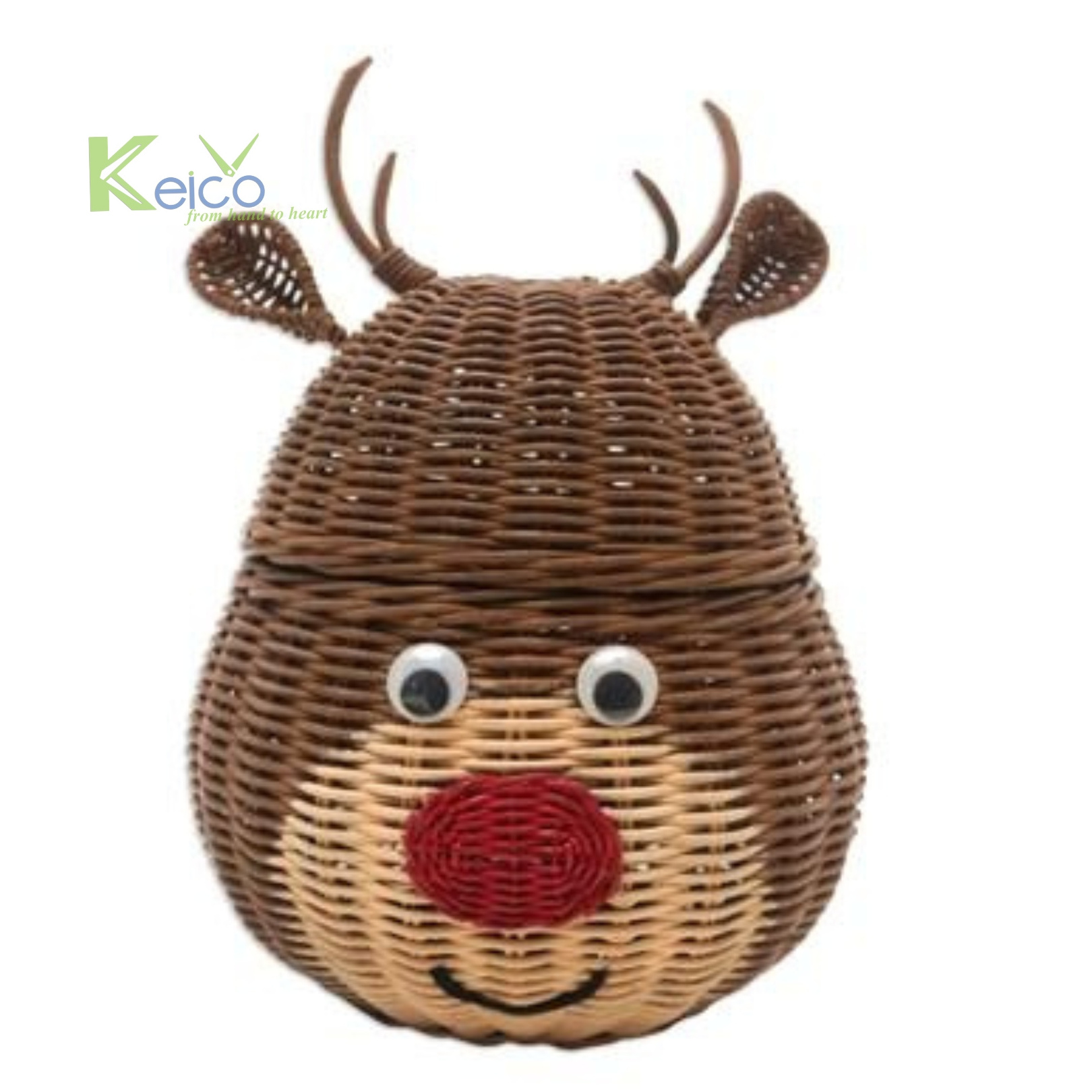 Hot Sale Christmas 2023 2024 Reindeer Wicker Rattan Basket, Brown Color With Red Noses Cute Storage Basket For Kids On Holiday