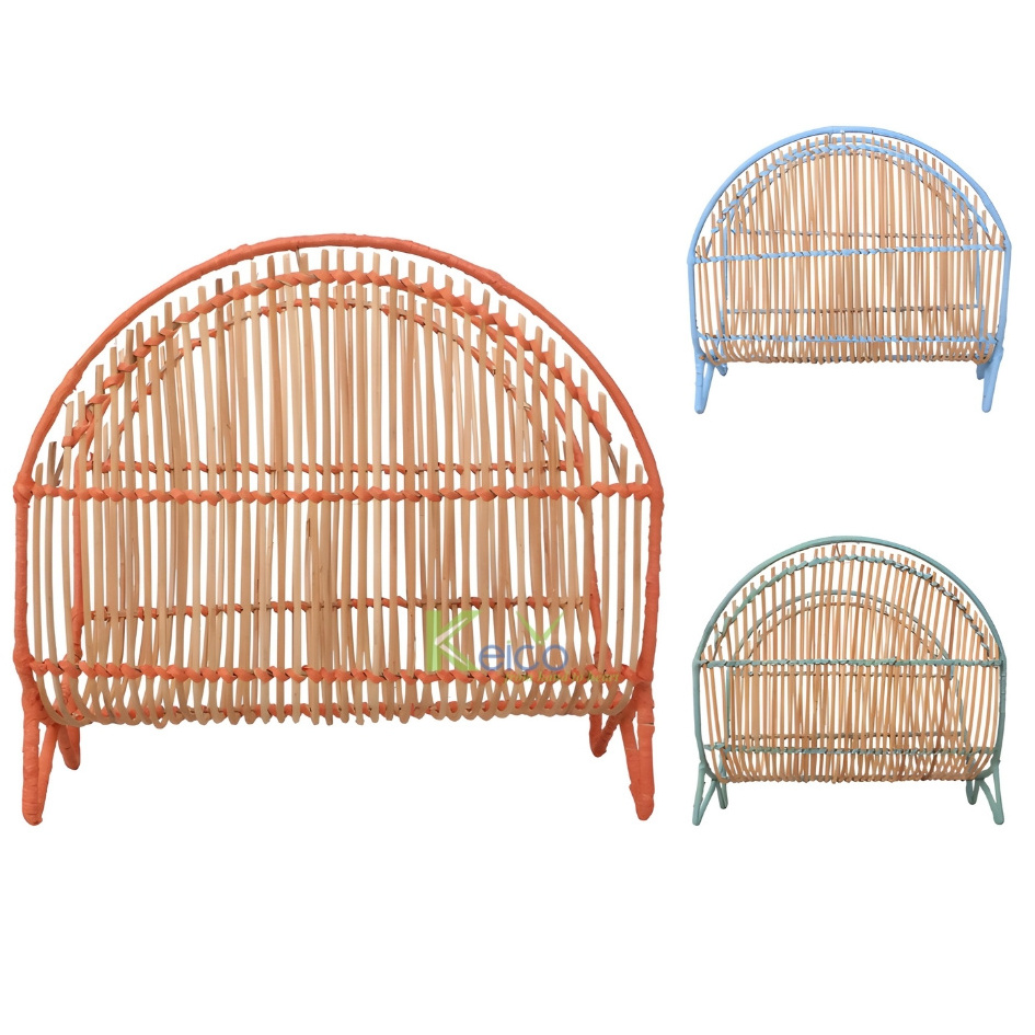 New items Handmade Bookshelf Customize Color Line and Natural Body Rattan Magazine Rack Holder Book Shelf For Decoration