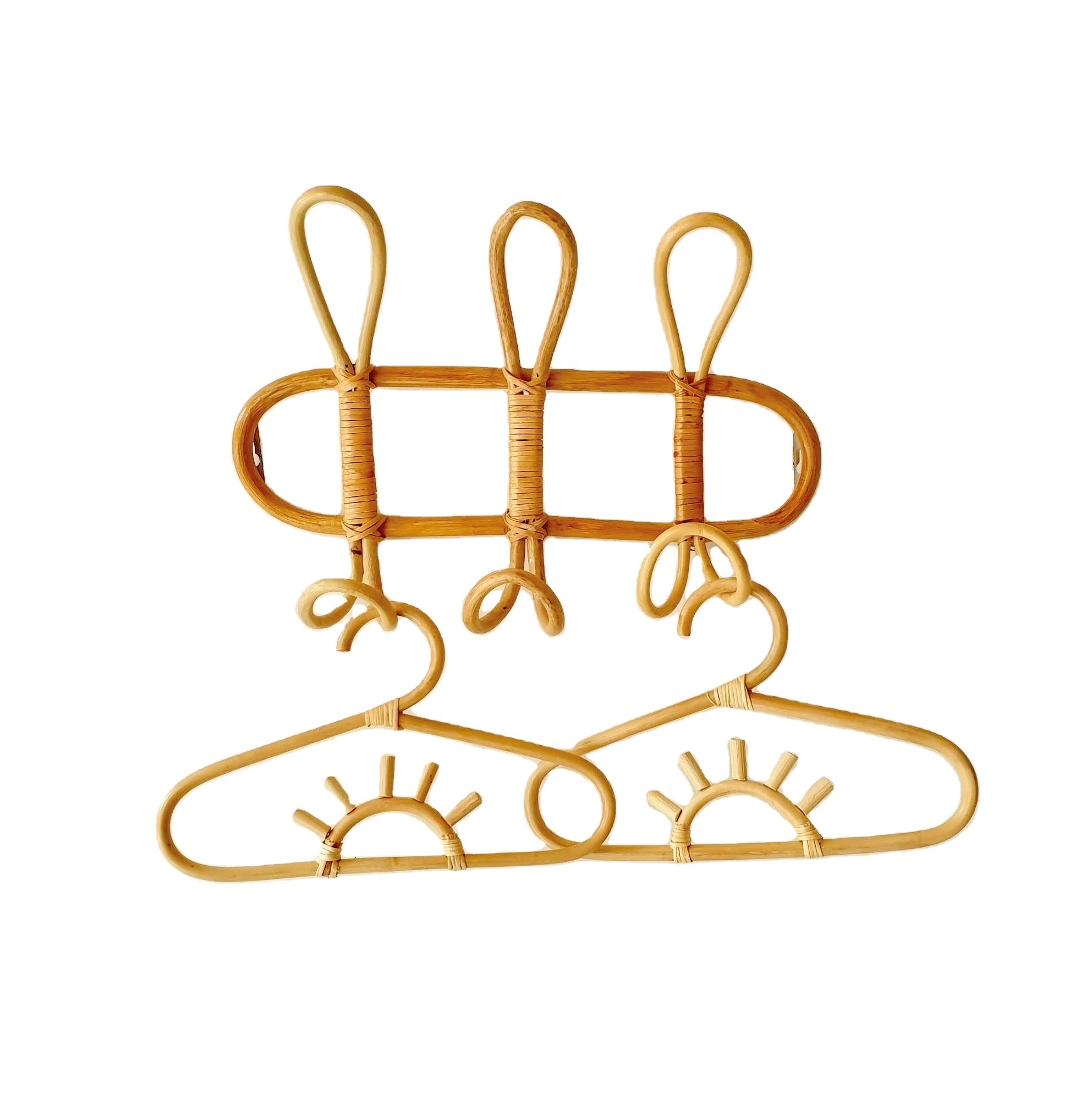 Keico Wholesale Natural Eco-friendly Cute Rattan Clothes Hanger Style Kids Garments Organizer Rattan Wall Hanging From Vietna