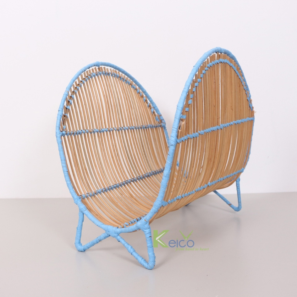 New items Handmade Bookshelf Customize Color Line and Natural Body Rattan Magazine Rack Holder Book Shelf For Decoration